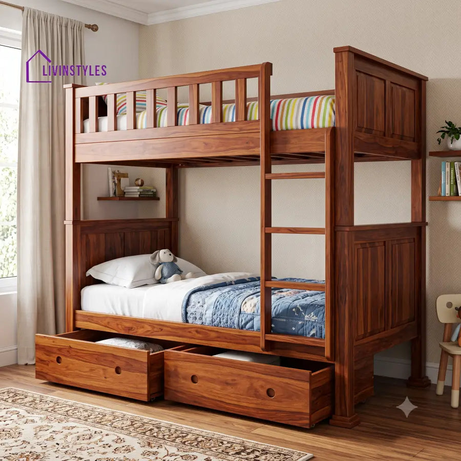 Mahesh Sheesham Wood Bunk Bed With Storage | Kids Bed