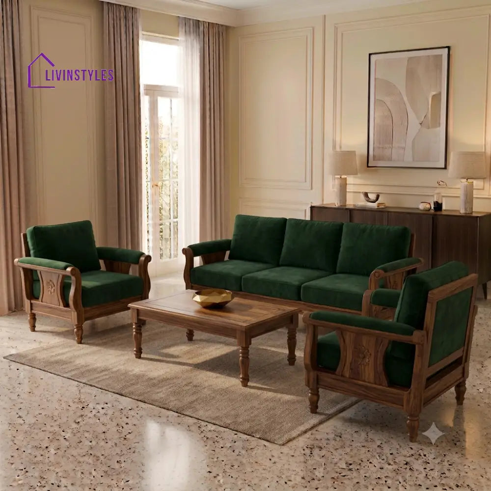 Maheswari Wooden Sofa Set | 3 + 1 + 1 Sheesham Wood Sofa Set for Living Room
