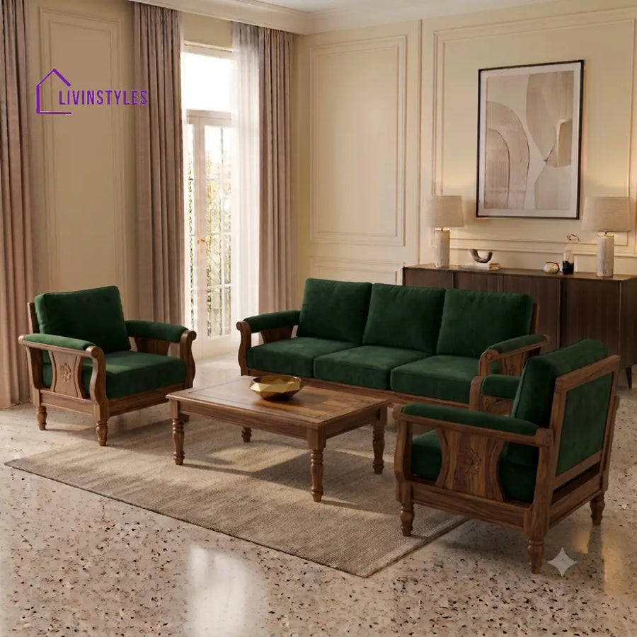 Maheswari Wooden Sofa Set | 3 + 1 + 1 Sheesham Wood Sofa Set for Living Room