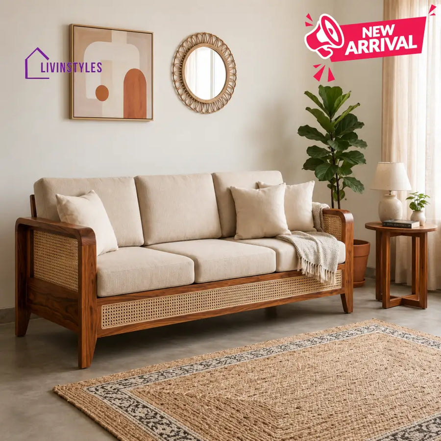 Mahi Sheesham Wood and Cane Sofa for Living Room