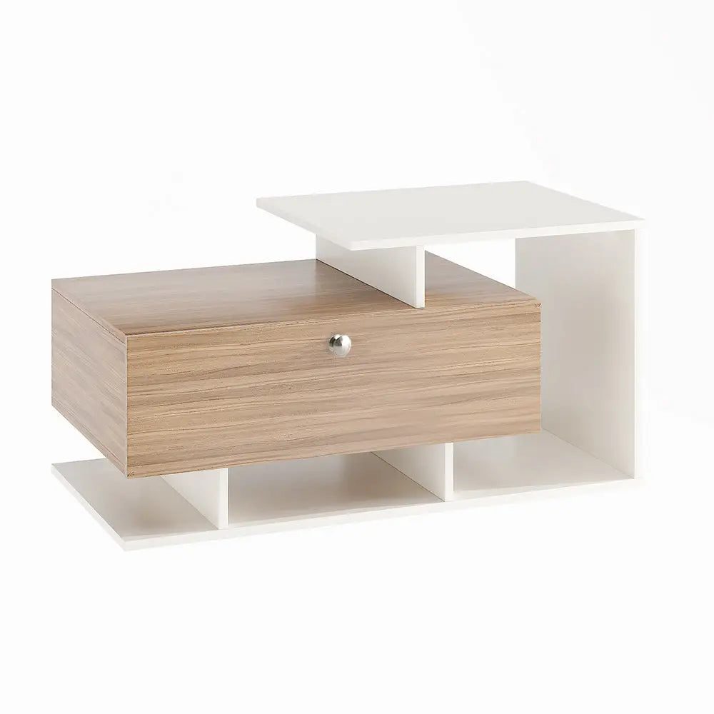 Mahi Stylish Centre Table & Teapoy for Living Room - Exotic Teak and White Coffee Table