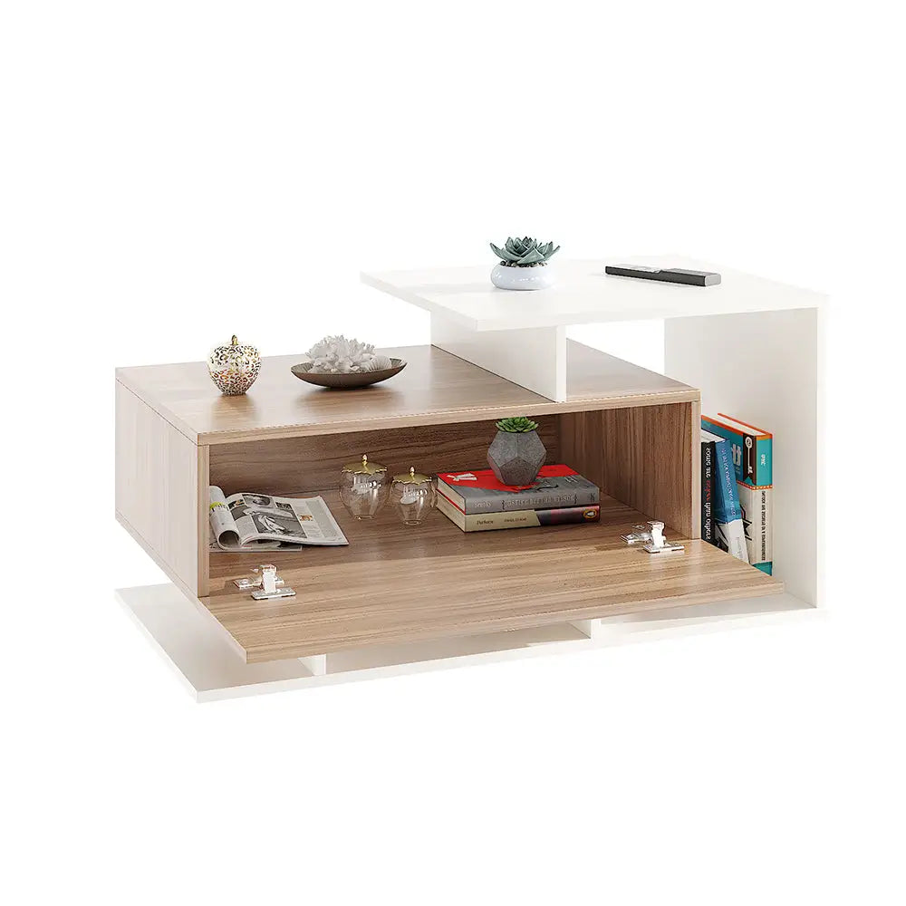Mahi Stylish Centre Table & Teapoy for Living Room - Exotic Teak and White Coffee Table