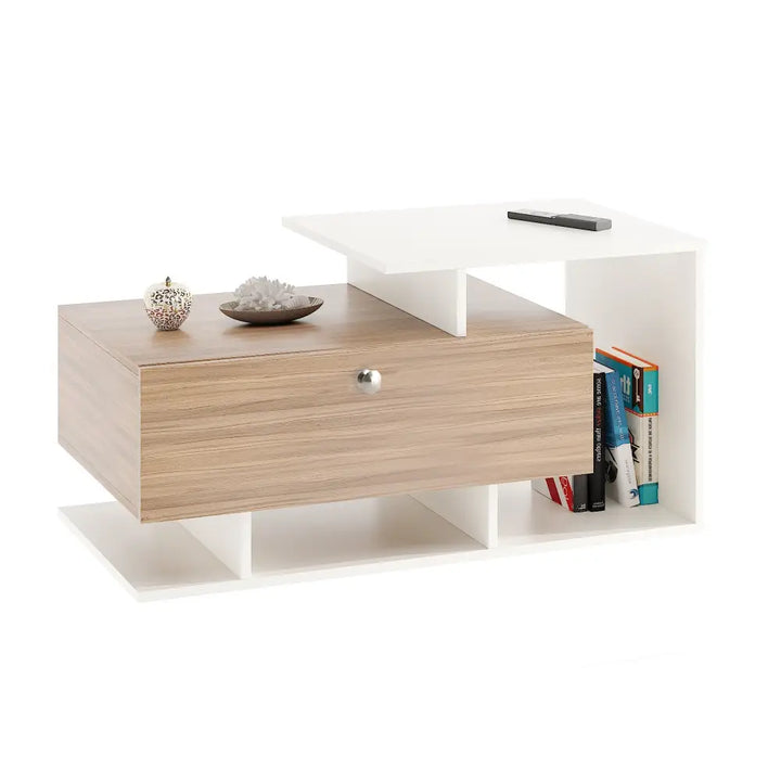 Mahi Stylish Centre Table & Teapoy for Living Room - Exotic Teak and White Coffee Table