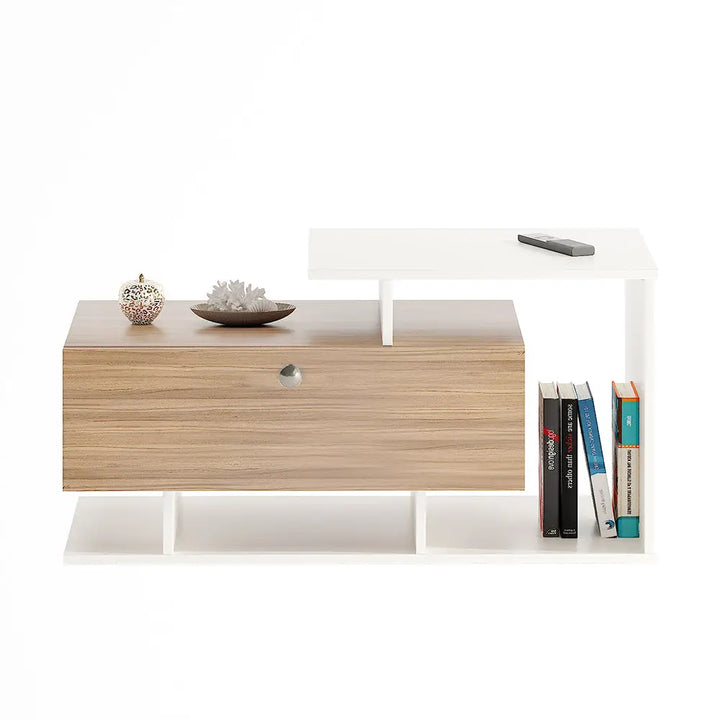 Mahi Stylish Centre Table & Teapoy for Living Room - Exotic Teak and White Coffee Table