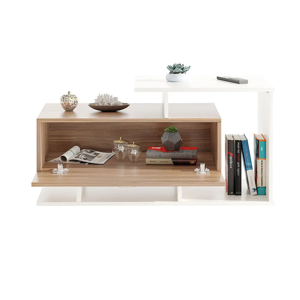 Mahi Stylish Centre Table & Teapoy for Living Room - Exotic Teak and White Coffee Table