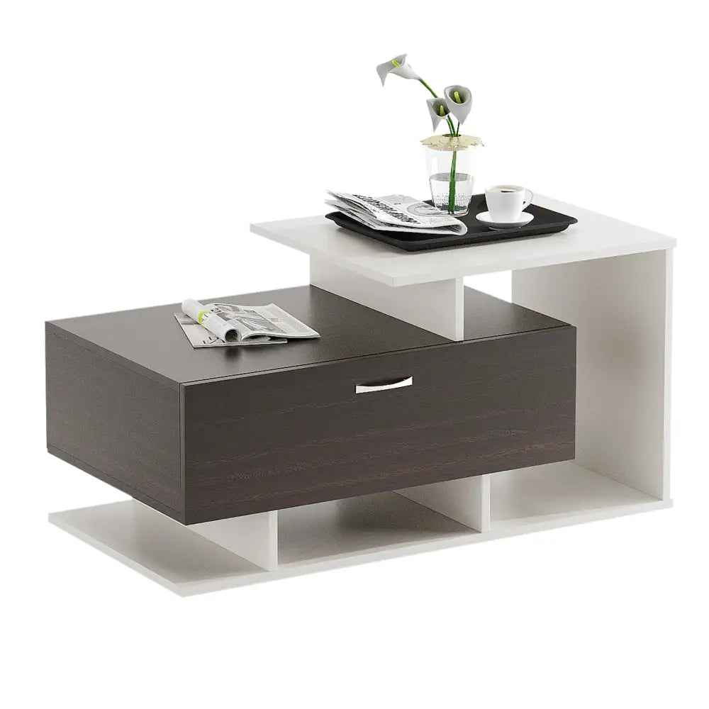 Mahi Stylish Centre Table & Teapoy for Living Room - Wenge and White Coffee Table