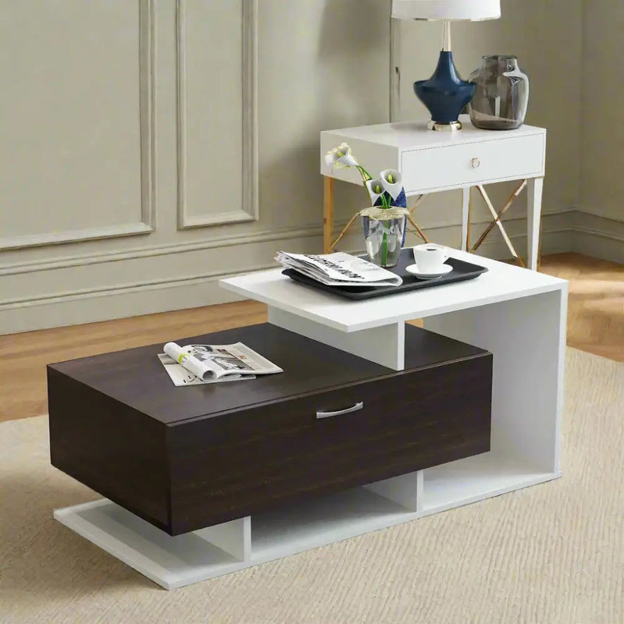 Mahi Stylish Centre Table & Teapoy for Living Room - Wenge and White Coffee Table