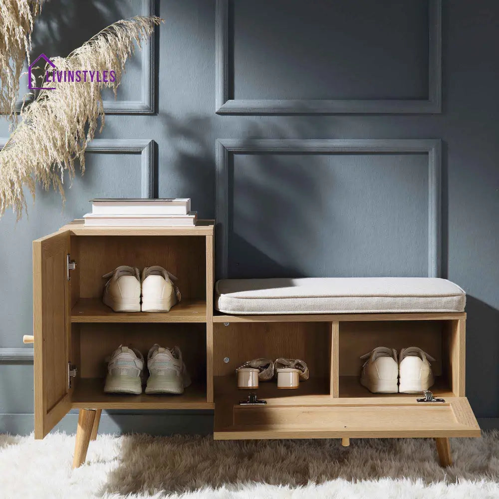 Frances Woven Rattan Storage Bench with Cushion Natural Cabinets & Chests