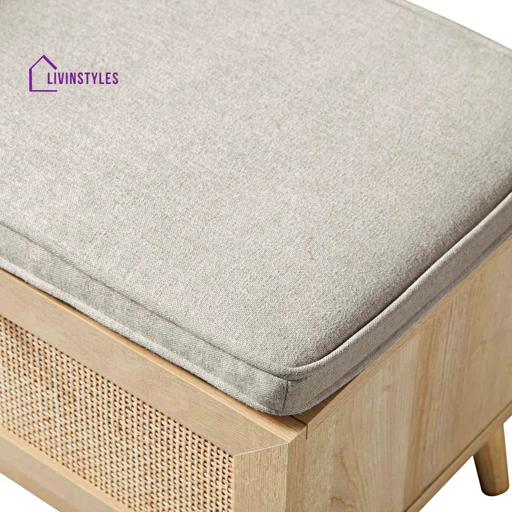 Frances Woven Rattan Storage Bench with Cushion Natural Cabinets & Chests