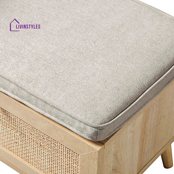 Frances Woven Rattan Storage Bench with Cushion Natural Cabinets & Chests