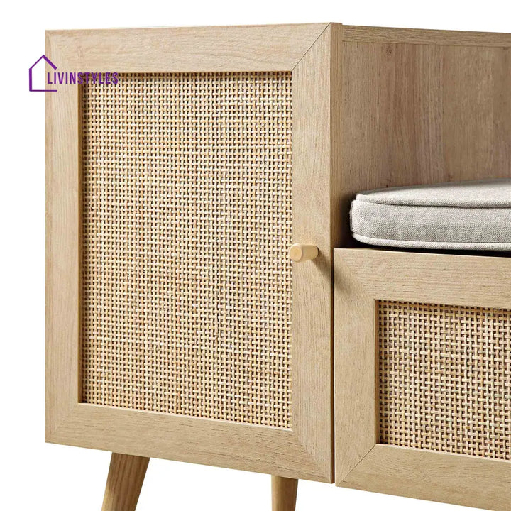 Frances Woven Rattan Storage Bench with Cushion Natural Cabinets & Chests