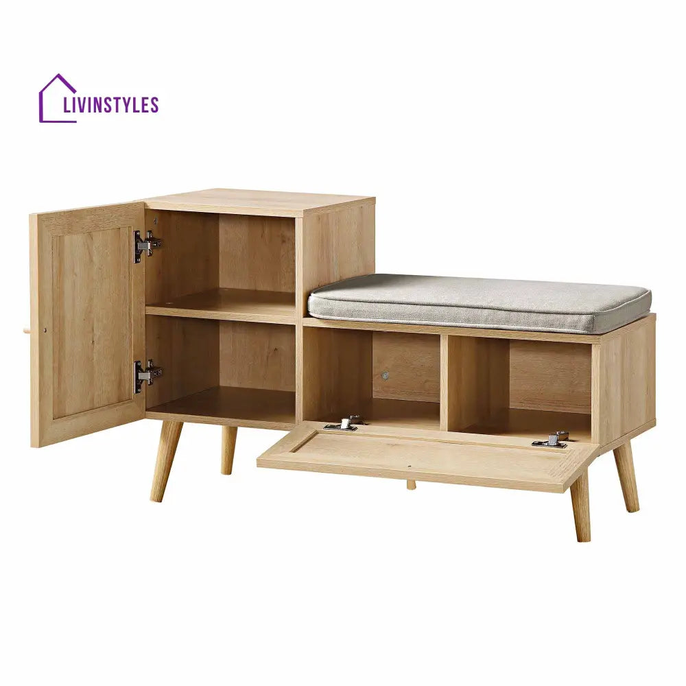 Frances Woven Rattan Storage Bench with Cushion Natural Cabinets & Chests
