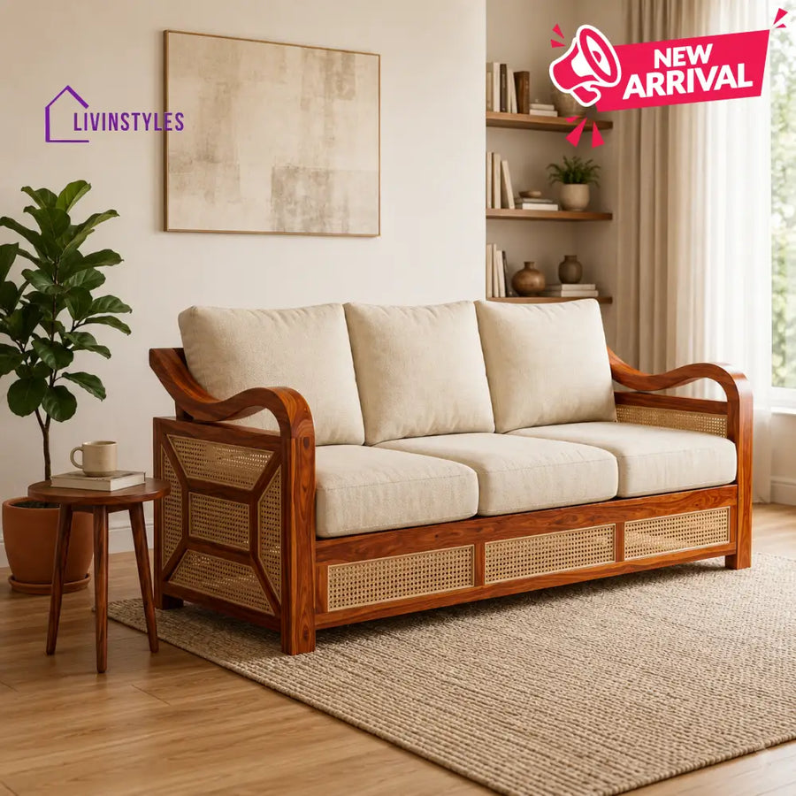 Mahima Sheesham Wood and Cane Sofa for Living Room