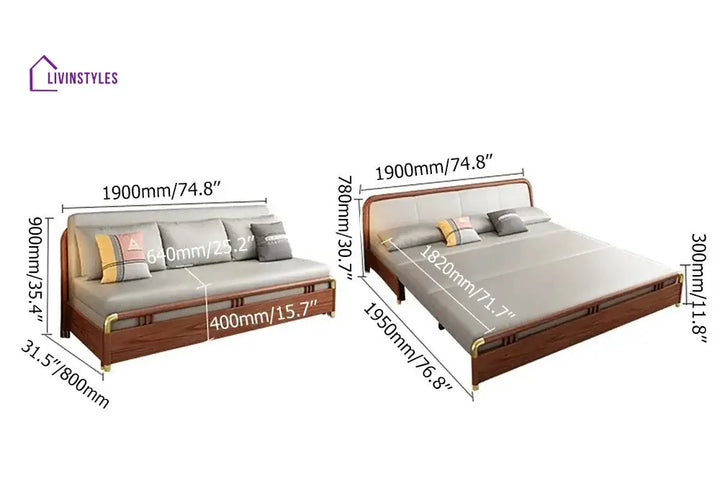 Mahira Solid Wood Sofa Come Bed for Living Room