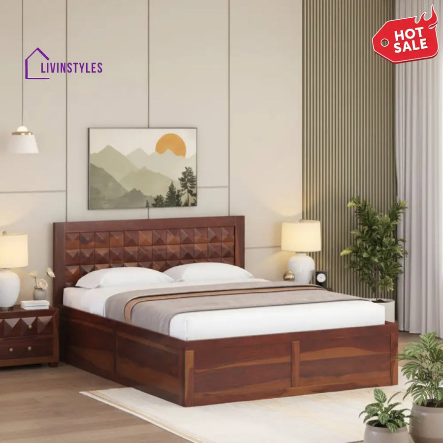 Mai Box Storage Bed in Sheesham Wood - King Size