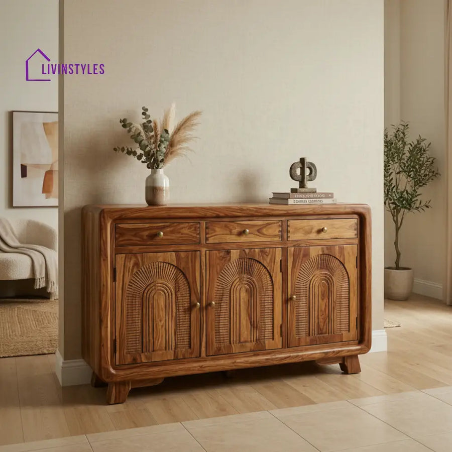 Maia Sheesham Wood Cabinet and Sideboard (Honey Finish)