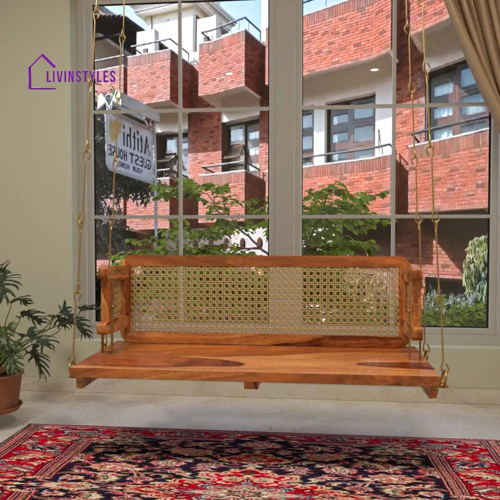 Maira Classic Reversible Cane Back Wooden Handmade Swing for Home Swing