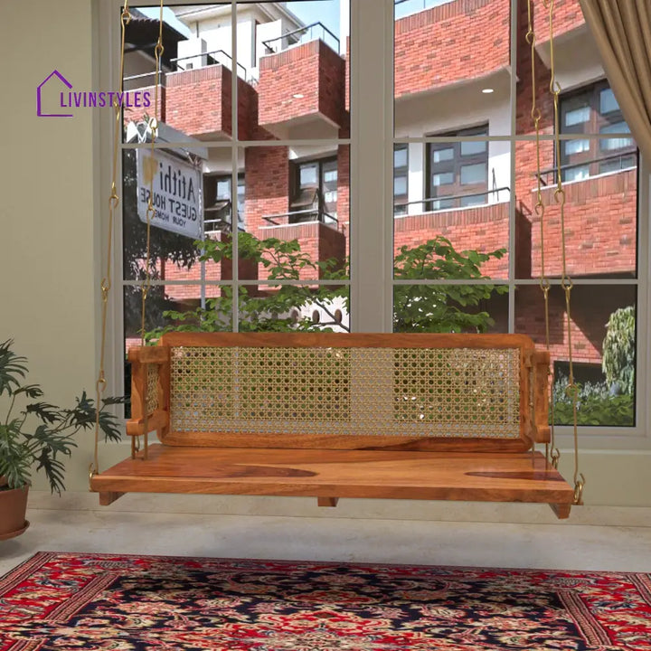 Maira Classic Reversible Cane Back Wooden Handmade Swing for Home Swing