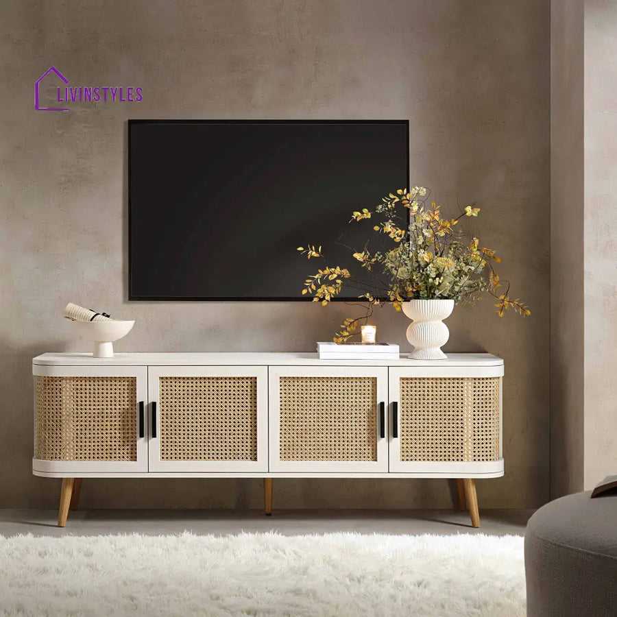 Izzy Curved Rattan 160cm Wide TV Unit White TV Stands & Media Storage
