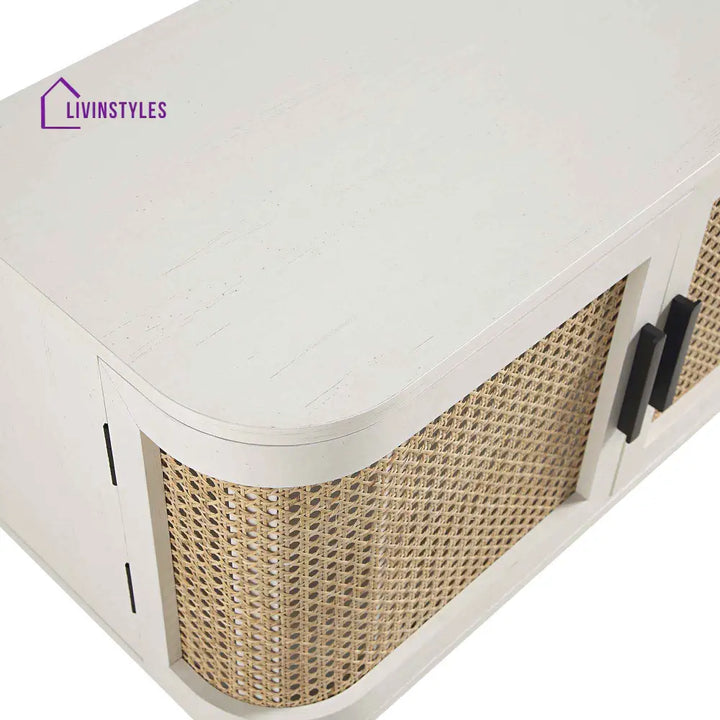 Izzy Curved Rattan 160cm Wide TV Unit White TV Stands & Media Storage