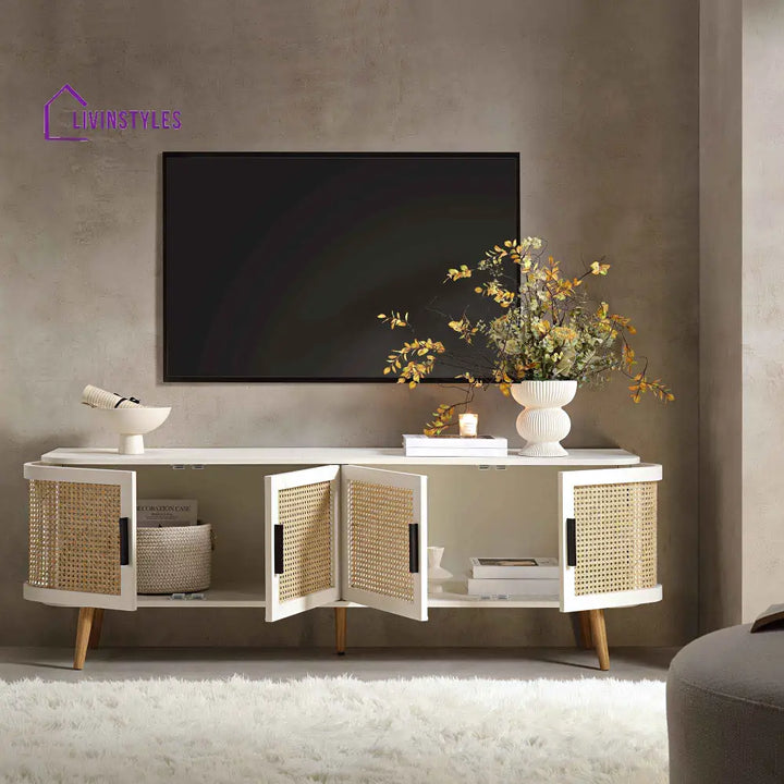 Izzy Curved Rattan 160cm Wide TV Unit White TV Stands & Media Storage