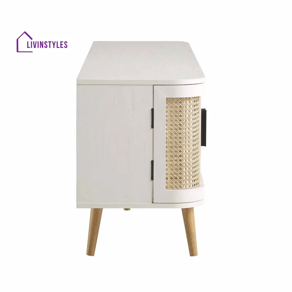 Izzy Curved Rattan 160cm Wide TV Unit White TV Stands & Media Storage