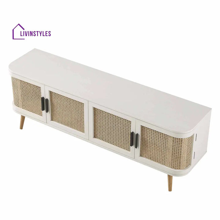 Izzy Curved Rattan 160cm Wide TV Unit White TV Stands & Media Storage
