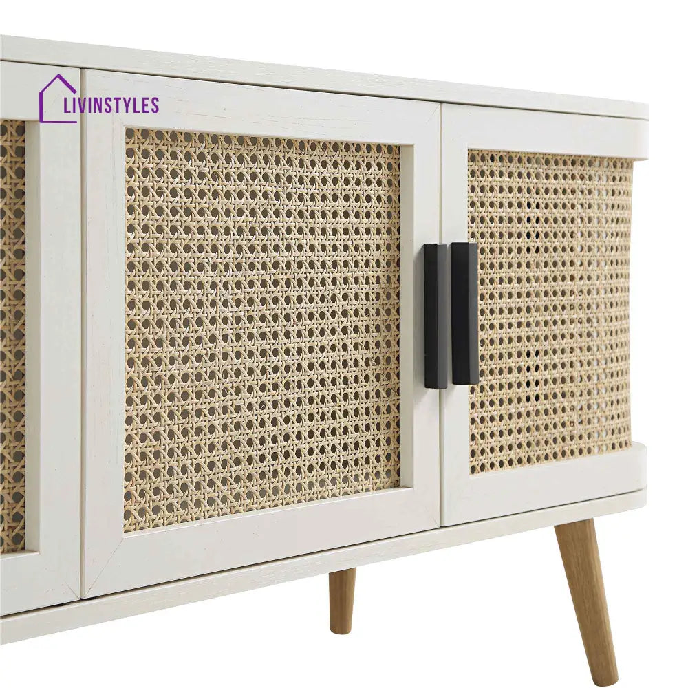Izzy Curved Rattan 160cm Wide TV Unit White TV Stands & Media Storage
