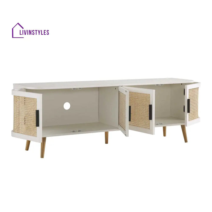 Izzy Curved Rattan 160cm Wide TV Unit White TV Stands & Media Storage