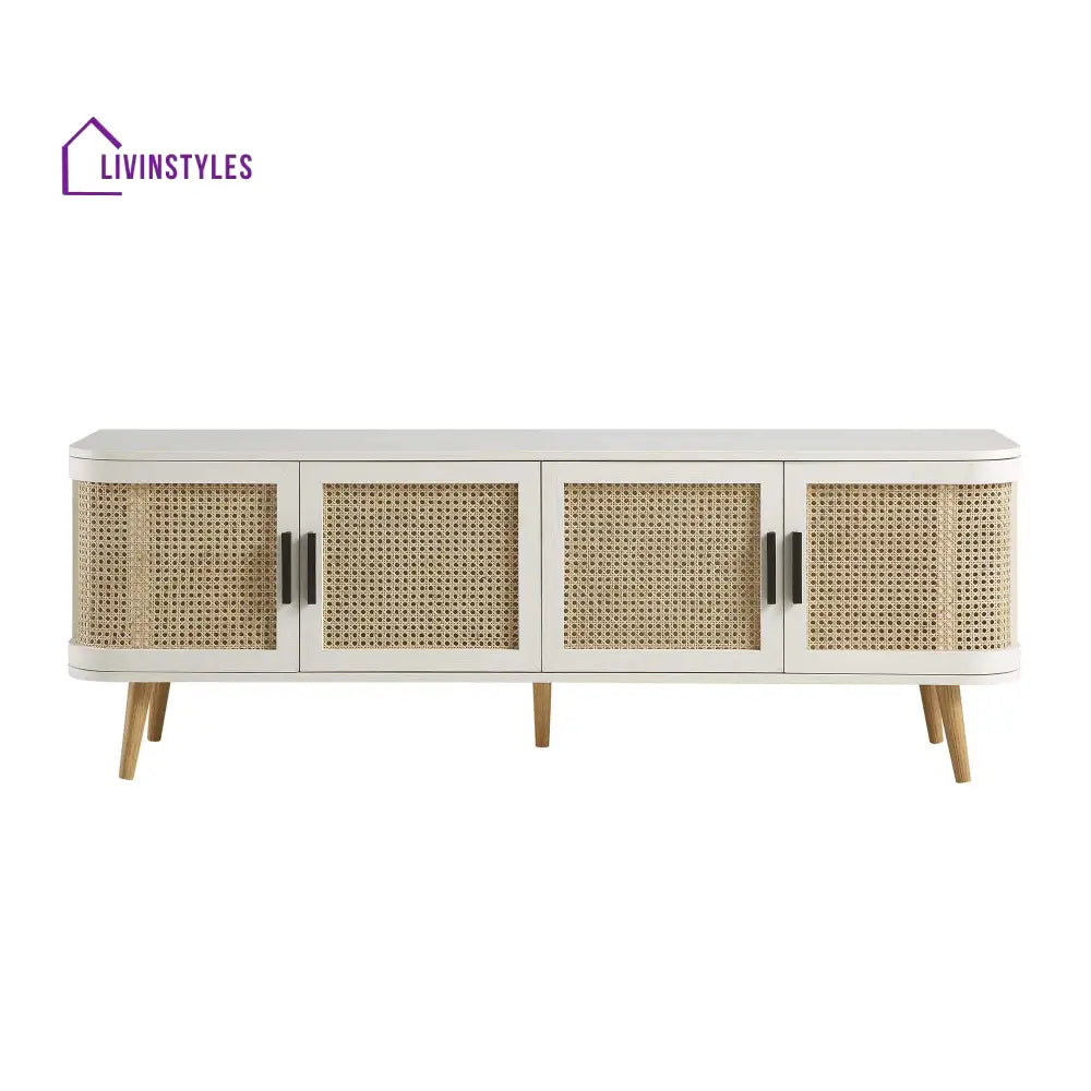Izzy Curved Rattan 160cm Wide TV Unit White TV Stands & Media Storage