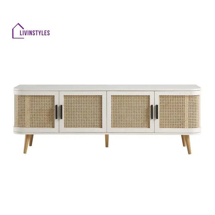 Izzy Curved Rattan 160cm Wide TV Unit White TV Stands & Media Storage