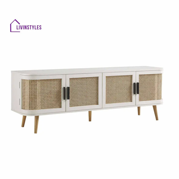 Izzy Curved Rattan 160cm Wide TV Unit White TV Stands & Media Storage