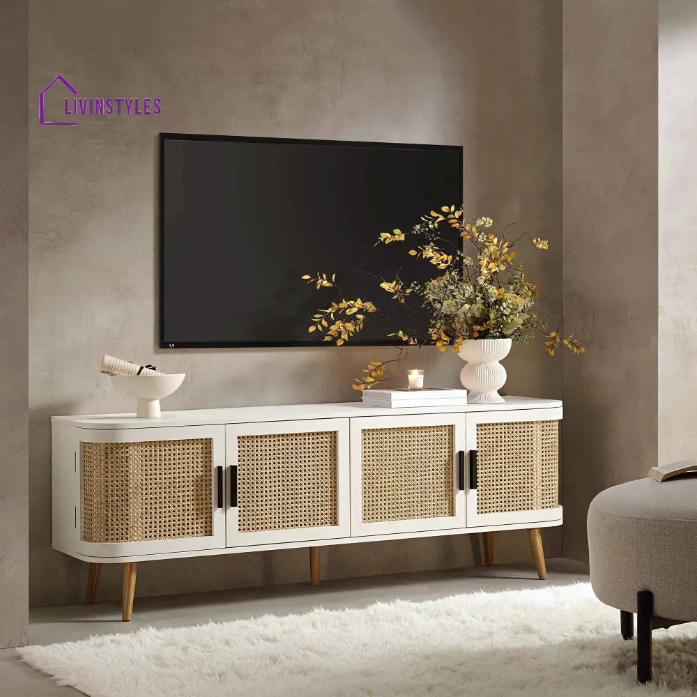 Izzy Curved Rattan 160cm Wide TV Unit White TV Stands & Media Storage