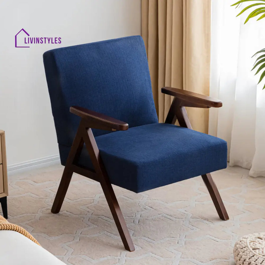 Maisha Solid Wood and Fabric Arm Chair | Living Room Chair | Lounge Chair
