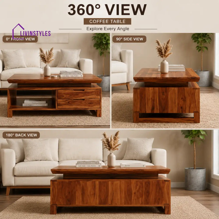 Maïwenn Wooden Coffee Table for Living Room | Tea Table | Teapoy | Center table - 48 X 24 Inch - Living Room / Coffee