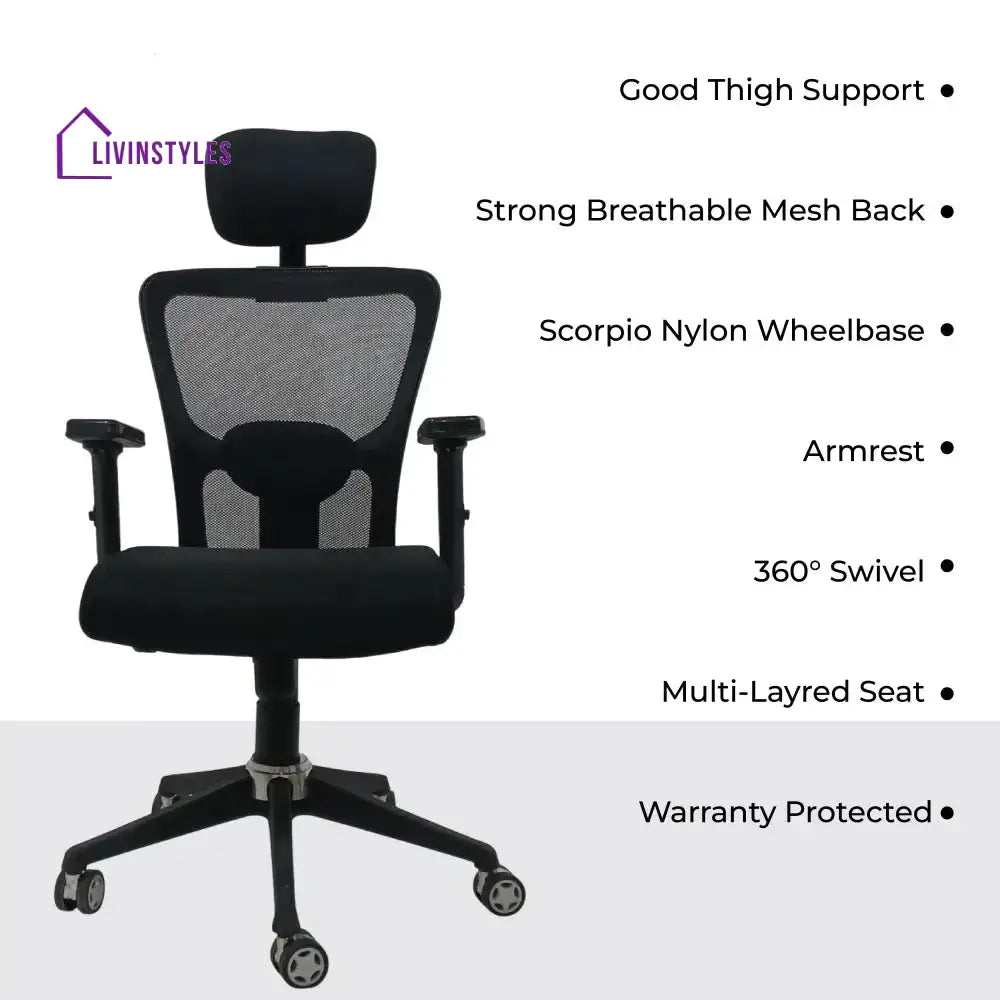 Majesty Black Jazz High Back Ergonomic Executive Office Chair | Nylon Base