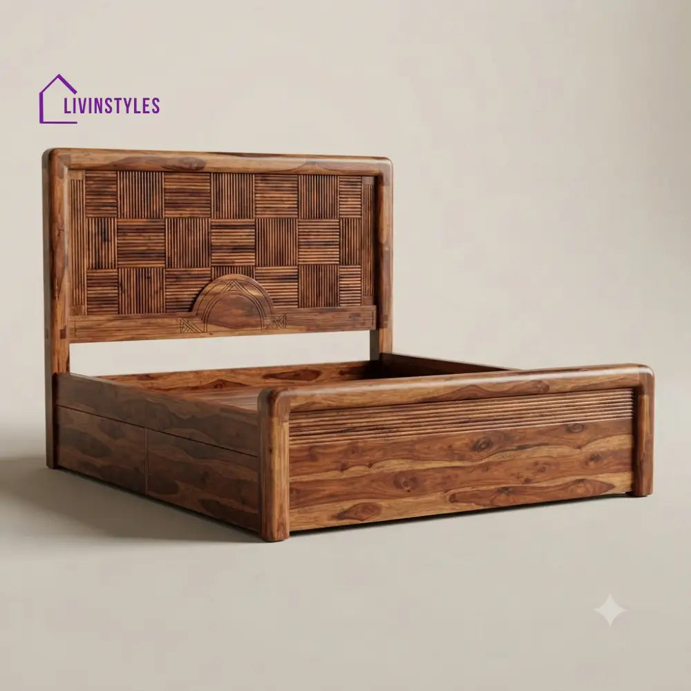 Malarvizhi Sheesham Wood Bed With Box Storage | Wooden Bed
