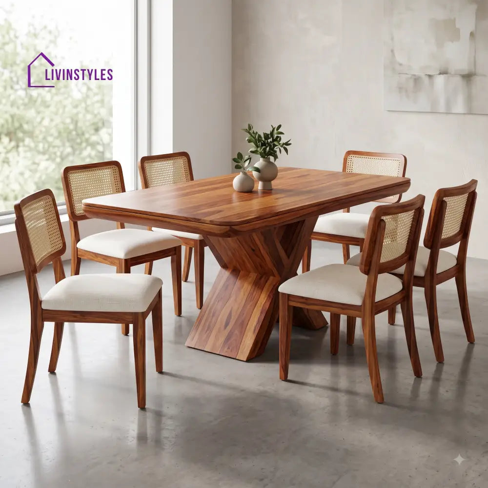 Malavika Premium Wooden 6 Seater Dining Table Set