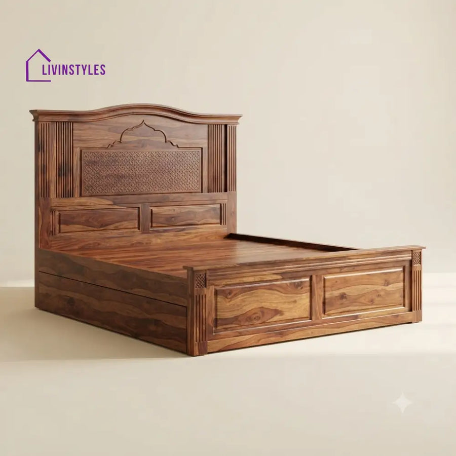 Malavika Sheesham Wood Bed With Box Storage | Wooden Bed