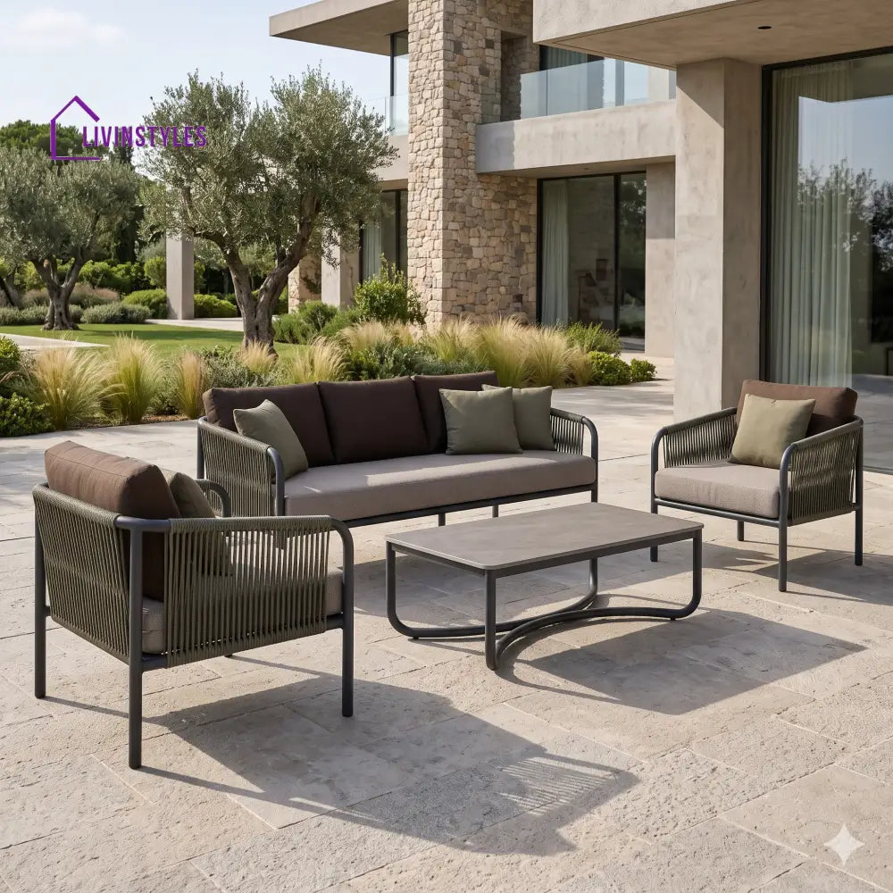 Malgorzata Premium MS Frame with Powder Coated Outdoor Sofa Set with Weather Proof Fabric
