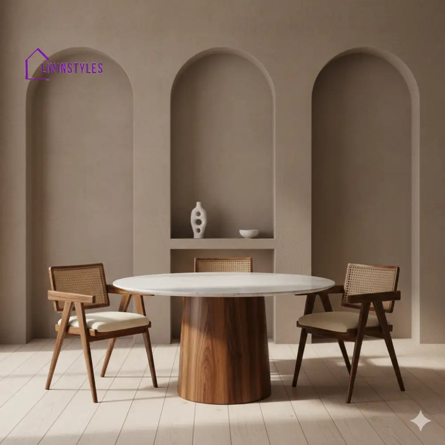 Malik Round Solid Sheesham Wood Dining Table Set | Roud 4 Seater Dining Table Set