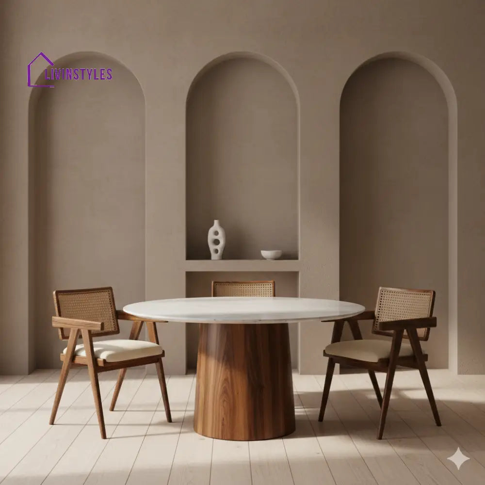 Malik Round Solid Sheesham Wood Dining Table Set | Roud 4 Seater Dining Table Set