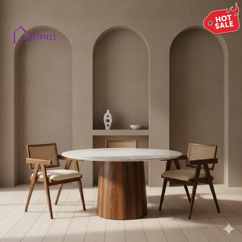Malik Round Solid Sheesham Wood Dining Table Set | Roud 4 Seater Dining Table Set