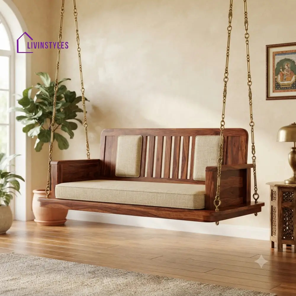 Malo 2 Seater Wooden Swing for Home | Wooden Jhula for home