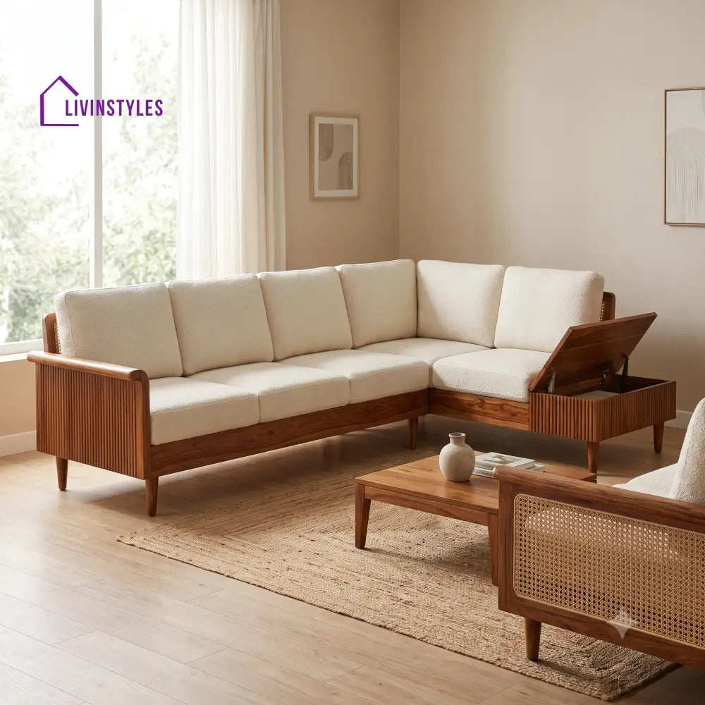 Malo Premium L Shaped Wooden Sofa Set for Living Room