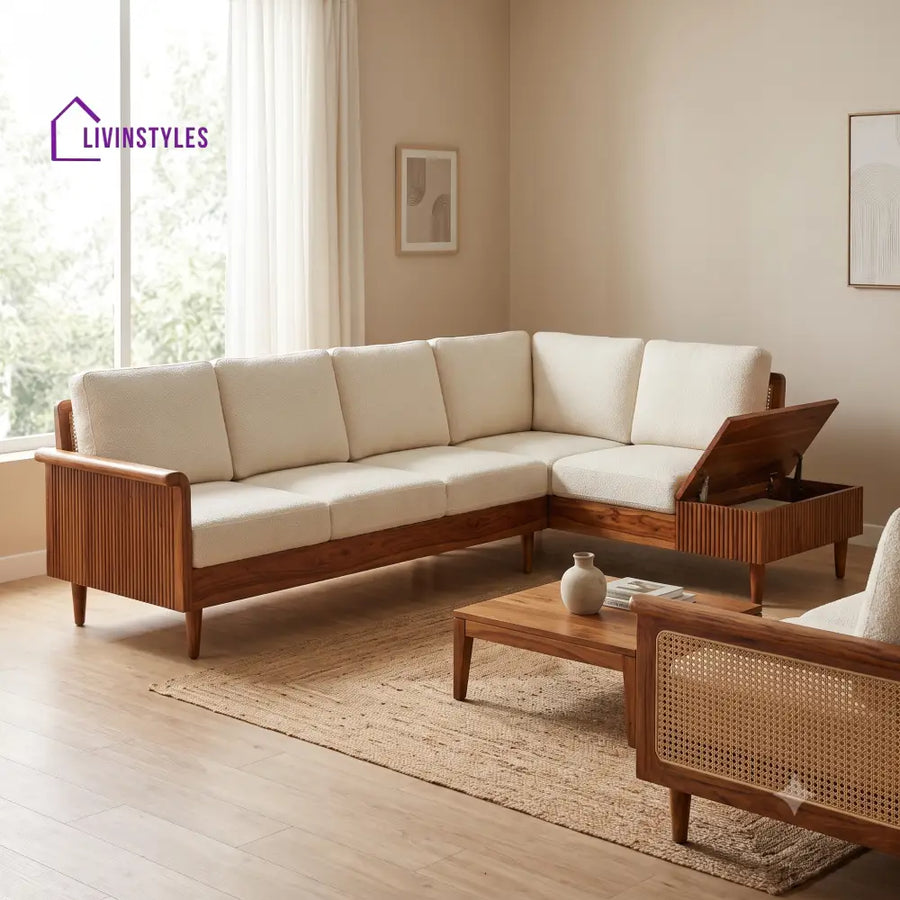 Malo Premium L Shaped Wooden Sofa Set for Living Room