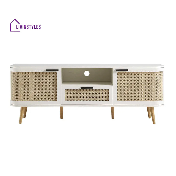 Izzy Curved Rattan 150cm TV Unit White TV Stands & Media Storage