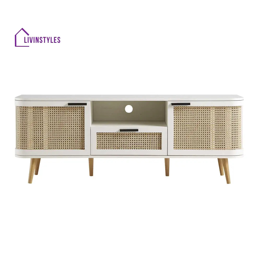 Izzy Curved Rattan 150cm TV Unit White TV Stands & Media Storage