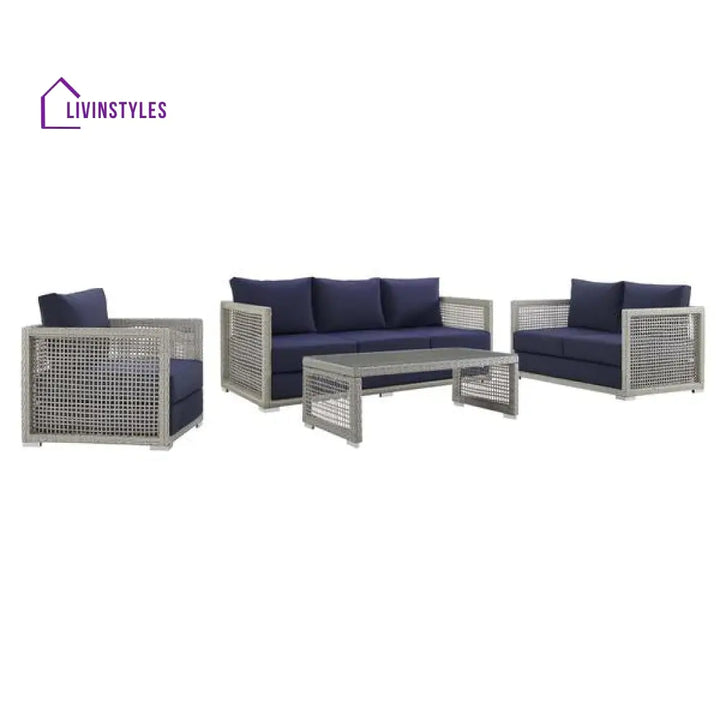 Malvolio Outdoor Set 1 Triple Seater 1 Double Seater 1 Single Seater 2 Side table and 1 Center Table (Silver) - Sofa