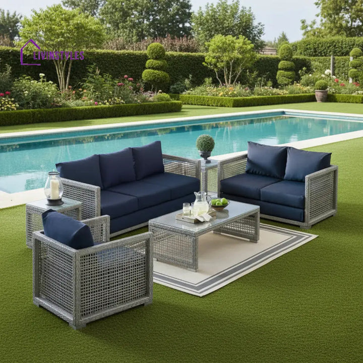 Malvolio Outdoor Set 1 Triple Seater 1 Double Seater 1 Single Seater 2 Side table and 1 Center Table (Silver) - Sofa